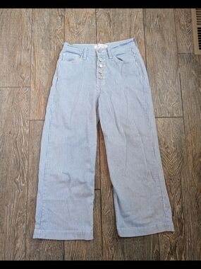 Flying Monkey High Rise Wide Leg Jeans Light Blue Stripe Button Fly Size 25